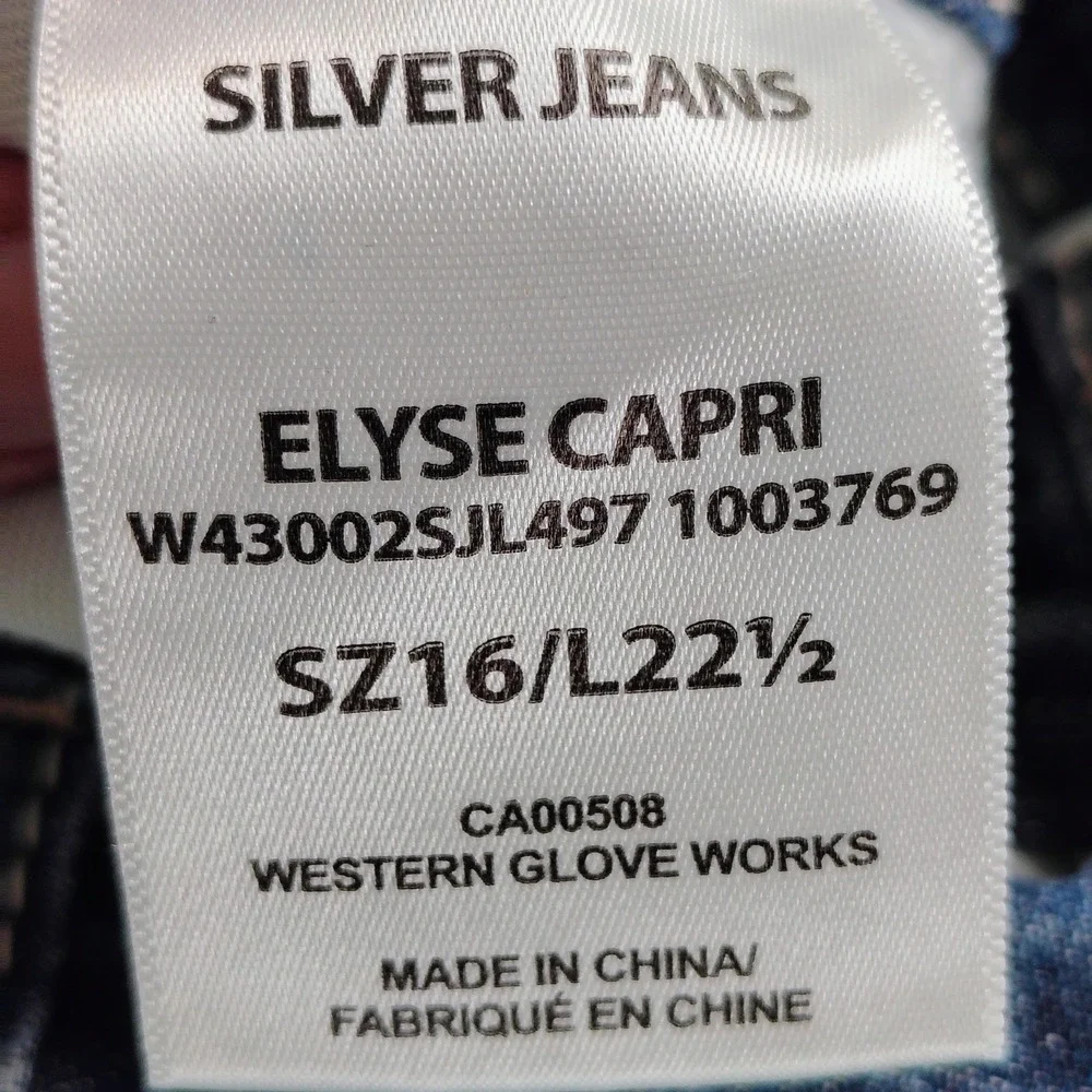 Silver Jeans Womens SZ 16 Elyse Capri Blue Denim Distressed Y2K Boho Western